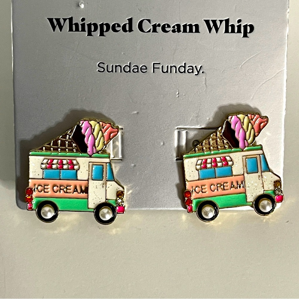 Ice Cream Truck earrings! Whipped Cream Whip “Sundae Funday”! Gold tone.